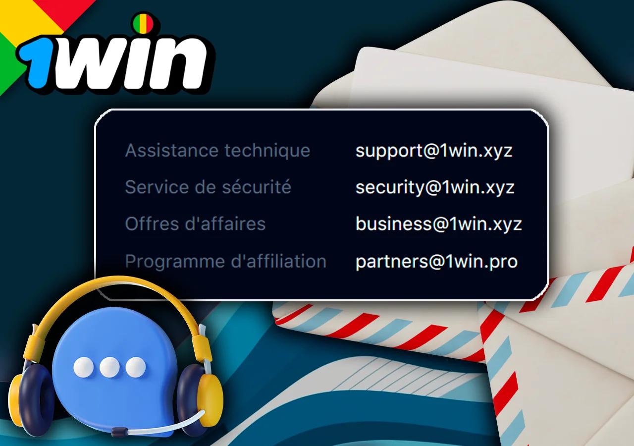 Affiche les moyens les plus populaires pour contacter le service d'assistance de 1Win, à côté des lettres.